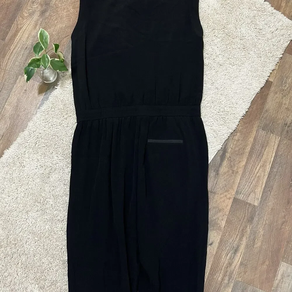 J.crew Size 8 Black Asymmetrical Zip Front Sleeveless 100% Viscose Jumpsuit